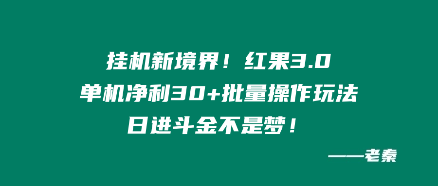 挂机新境界！红果3.0，单机净利30+批量操作玩法，日进斗金不是梦 老秦