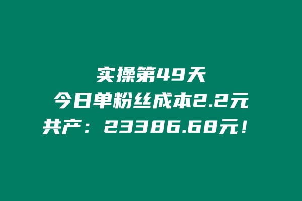 实操第49天，今日平均单粉丝成本2.2元，共计产出：23386.68元！ 老秦