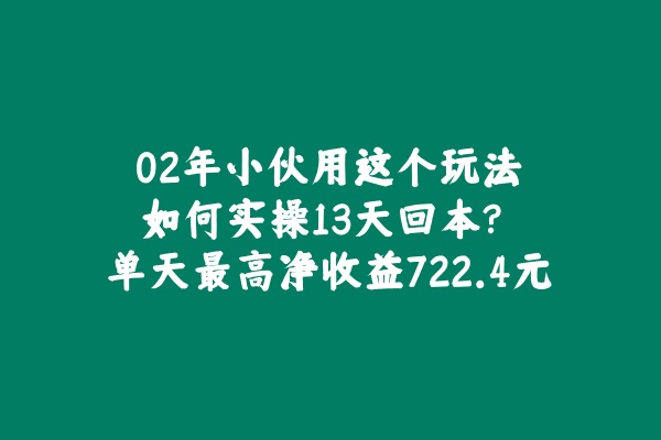 02年小伙用这个玩法，如何实操13天回本？单天最高净收益722.4元 老秦